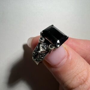 Elegant Black Onyx and Sterling Silver Marcasite Women's Ring